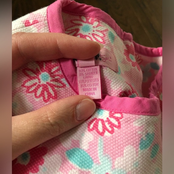 Lilly Pulitzer Girls 5 Pink Floral Textured A-Line Dress w/Lined Ruffled Skirt - Picture 10 of 12